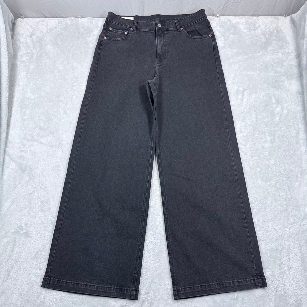 Gap High Rise Stride Wide Leg Jeans 34x32 Womens 32 14R Washed Black Denim